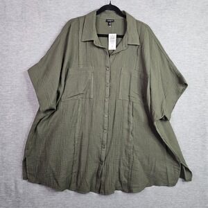 Torrid Women's Size 3 USA 22-24 Olive Green Double Dolman Button Blouse Cotton